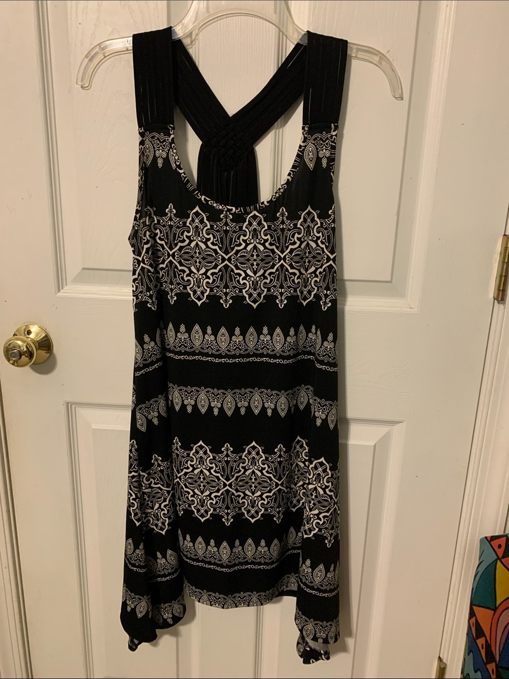 a.n.a. Black & White Printed Cross-Back Laced sleeveless Swim Cover Up -size S/M